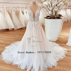 Gorgeous V Neck Wedding Dresses For Women Floor Length Backles Applique Elegant Bridal Gowns with Soft Tulle Robe De Mariée 2024