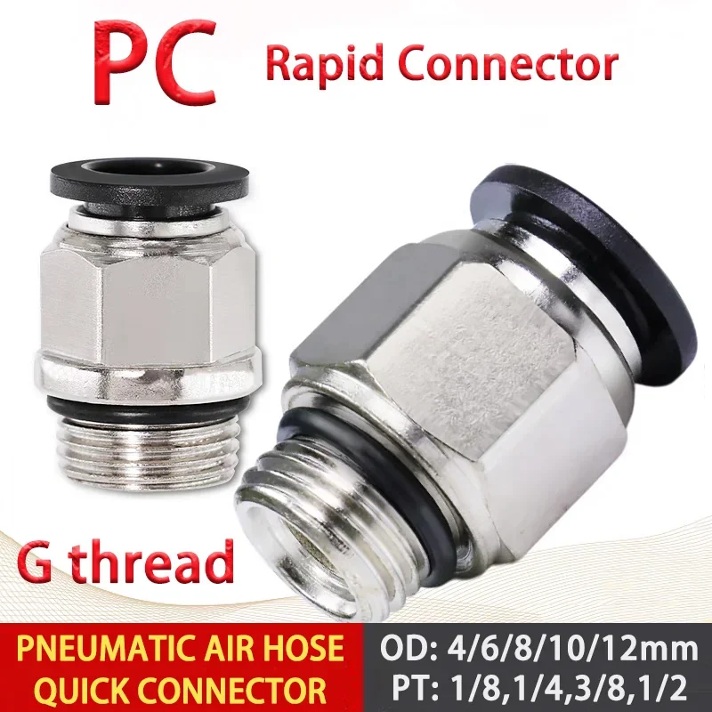 1pcs G Thread PC Pneumatic Rapid Connector Trachea Hose 4mm 6 8mm 10 12mm Quick Connector Pneumatic Components With Sealing Ring
