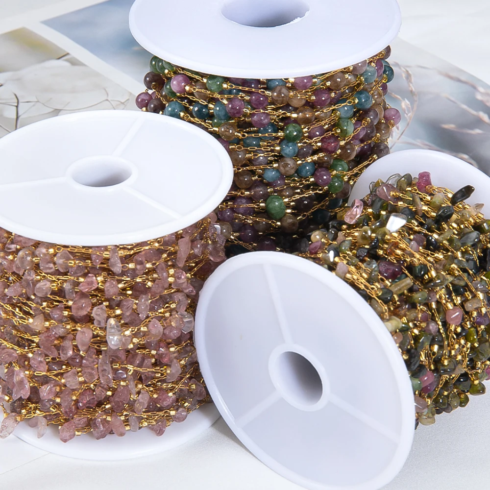 

2meters 1meter Natural Stone Stainless Steel Chain Round Irregular Crystal Beaded Chain for Necklace DIY Jewelry Making Supplies