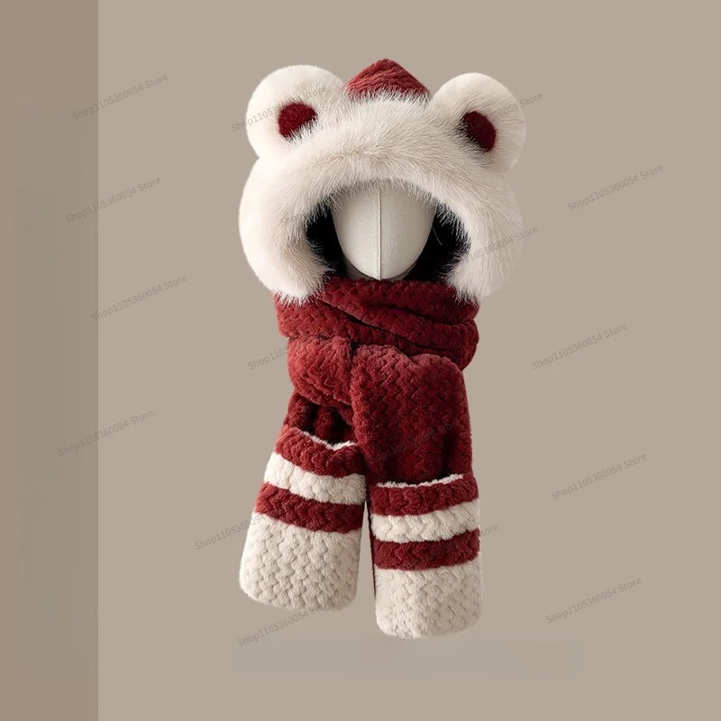 For Plush Hat and Scarf Integrated, Autumn and Winter Cycling Skiing Warm Ear Protection New Models