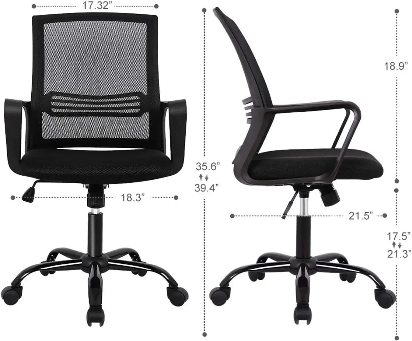 Office Chair, 21D x 18W x 35H in, Black