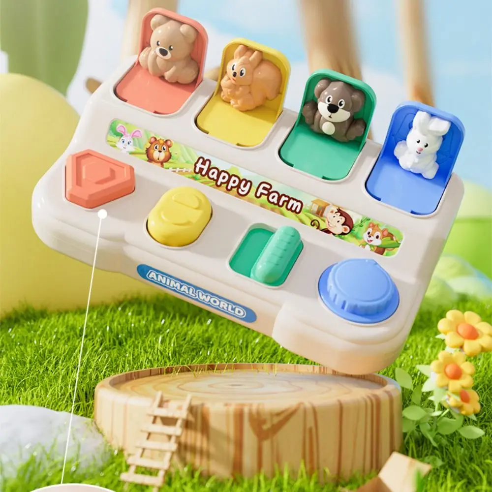 Montessori peekaboo interruptor caixa botão animais dos desenhos animados interativo caixa de brinquedo animal abs colorido brinquedo sensorial crianças presentes