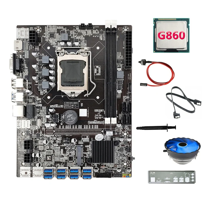 

B75 8USB ETH Mining Motherboard+G860 CPU+Fan+Switch Cable+SATA Cable+Baffle+Thermal Grease B75 BTC Miner Motherboard