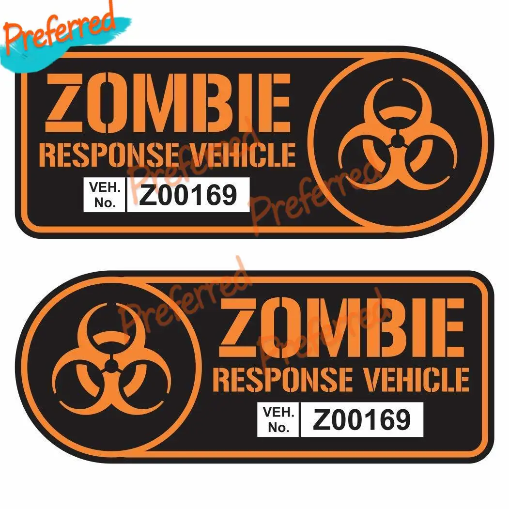 2 X Zombie Response Vehicle Sticker Set Vinyl Decal Gun Metal Car Truck SUV Decal Badge Halloween