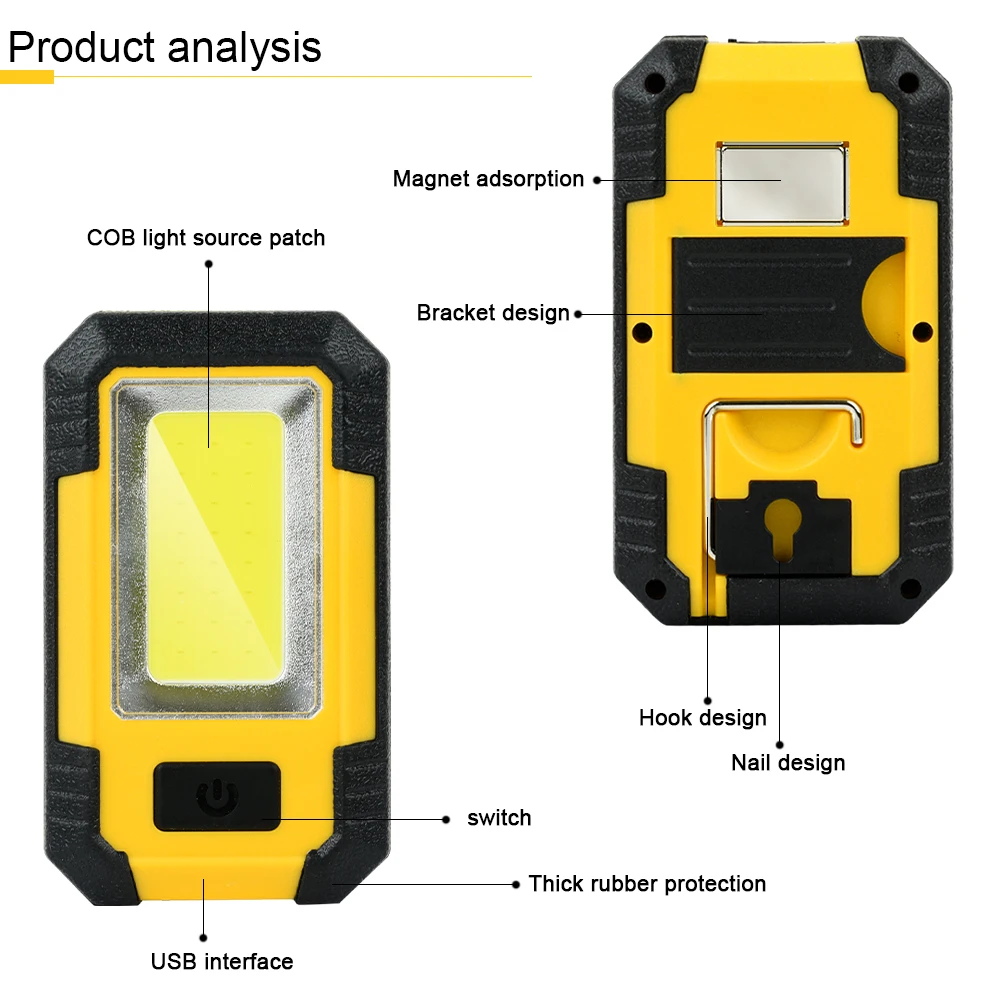 Rechargeable LED Flashlight Multifunctional Portable Torch COB Work Light with Magnet Outdoor Camping Lantern Power Bank