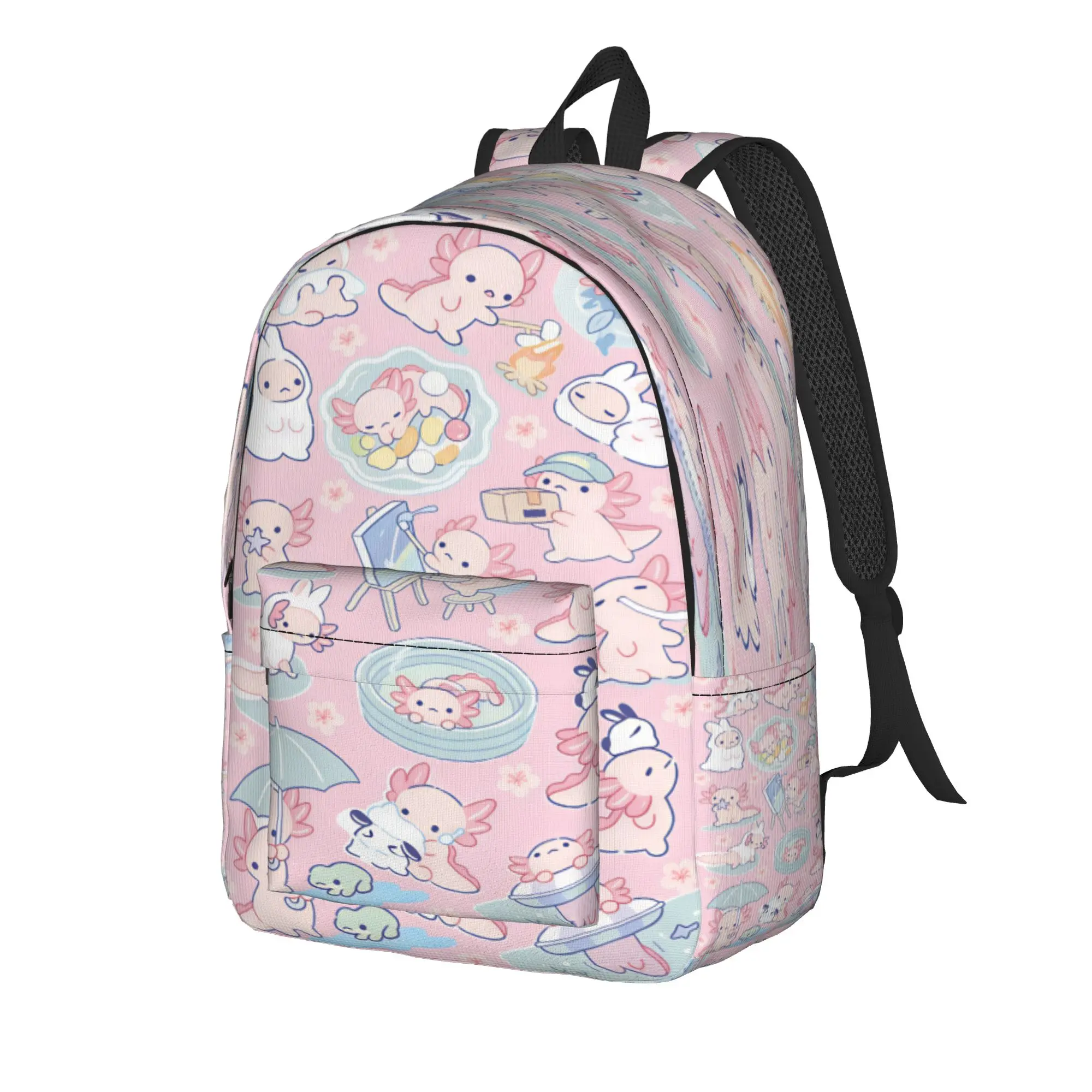 Swimmy Axolotls Backpack Girl  Breathable Backpacks Polyester Stylish High School Bags Cycling Custom Rucksack