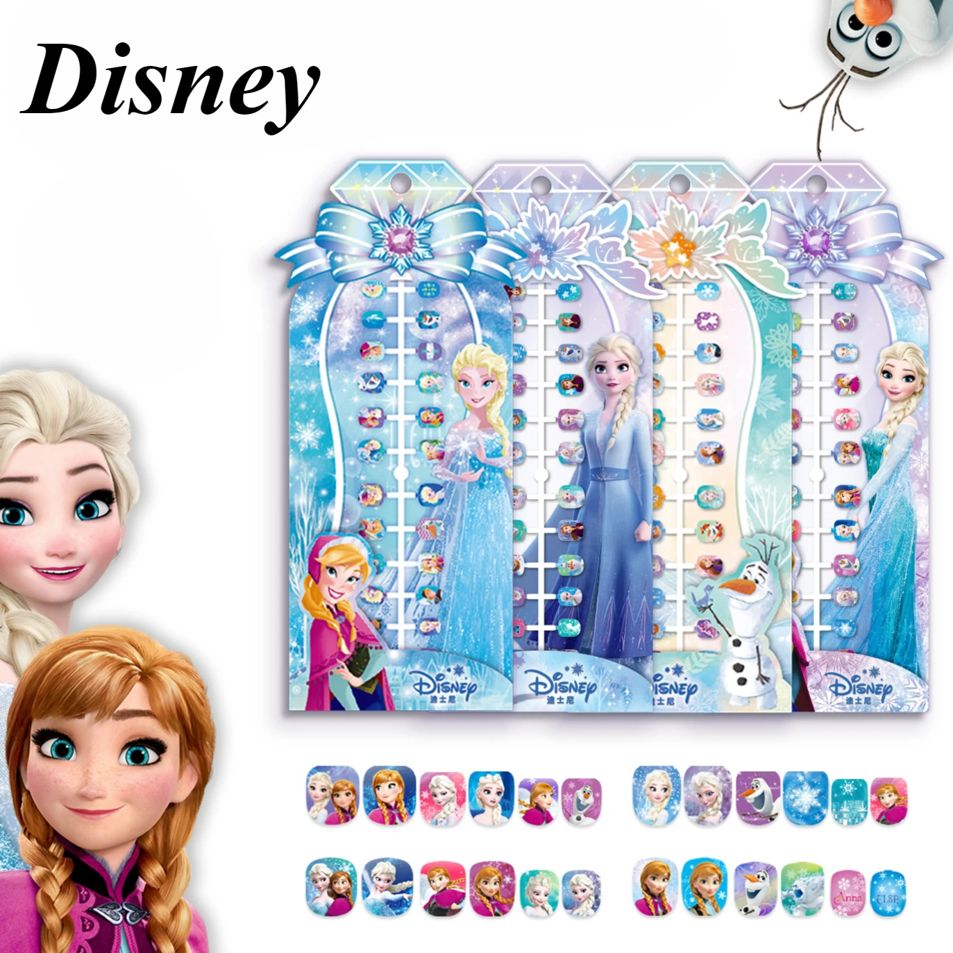 24pcs Frozen Series Wear Nails Girls Children Accessories Nail Patch Plastic Cartoon Removable Fake Nails Women Toy Gifts