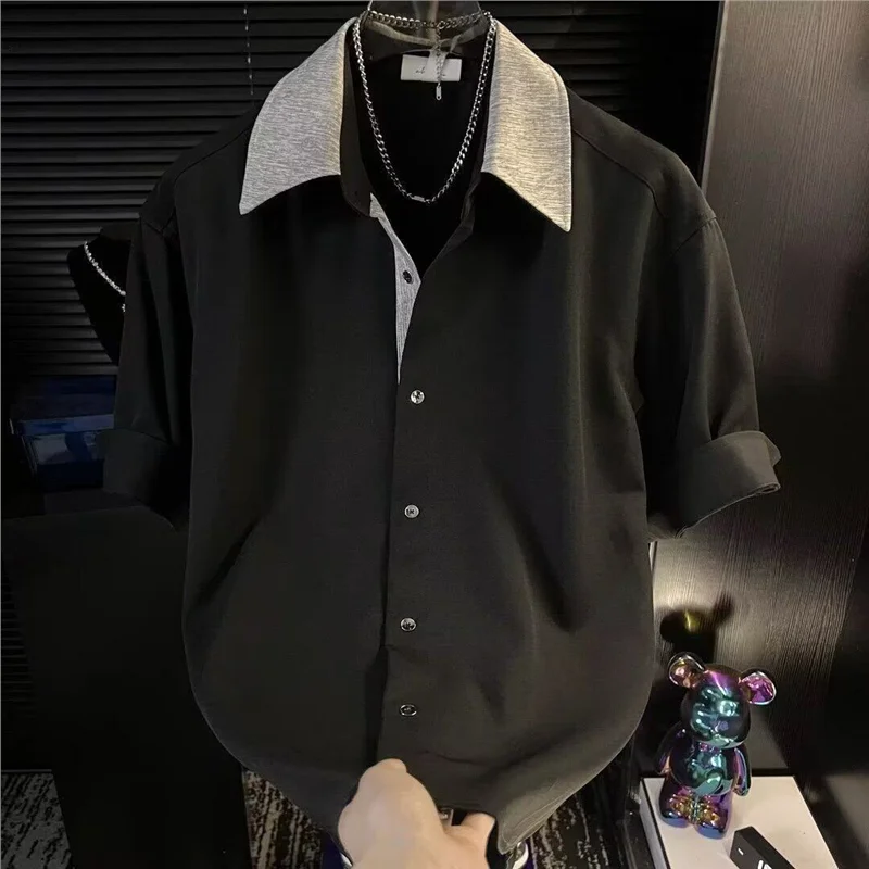 

Ice Silk Short Sleeve Shirt Men's Spring Summer New Style Casual Collar Versatile Ice Silk Shirt for Youth Travel Lightweight