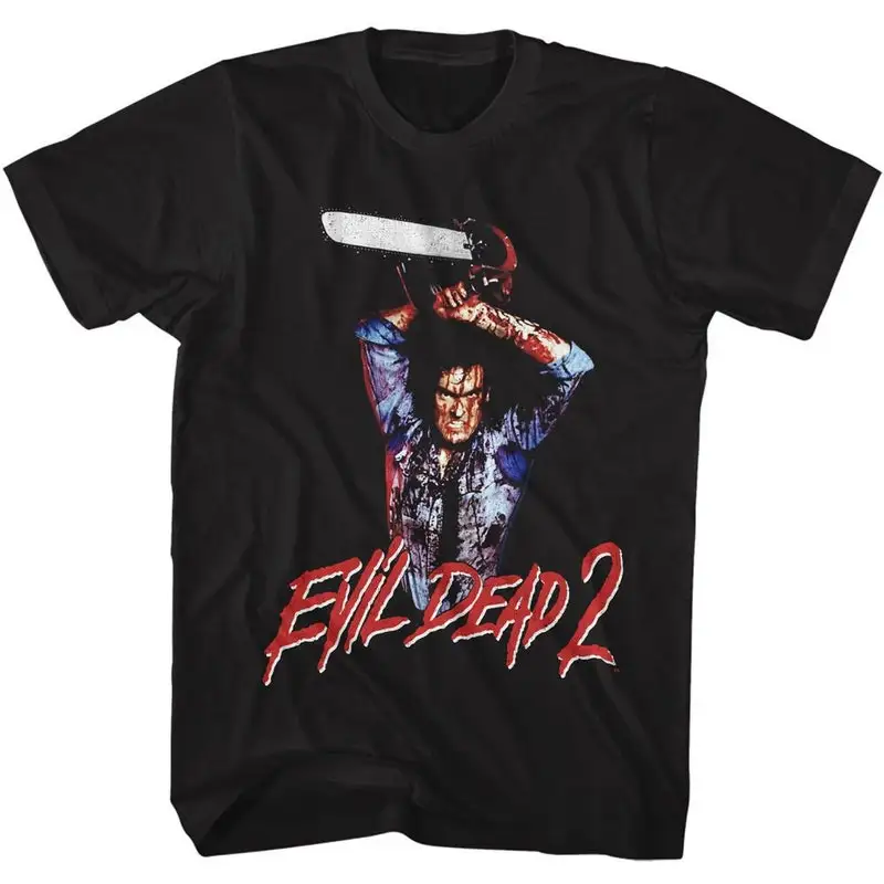Evil Dead Raised Chainsaw Black T-Shirt