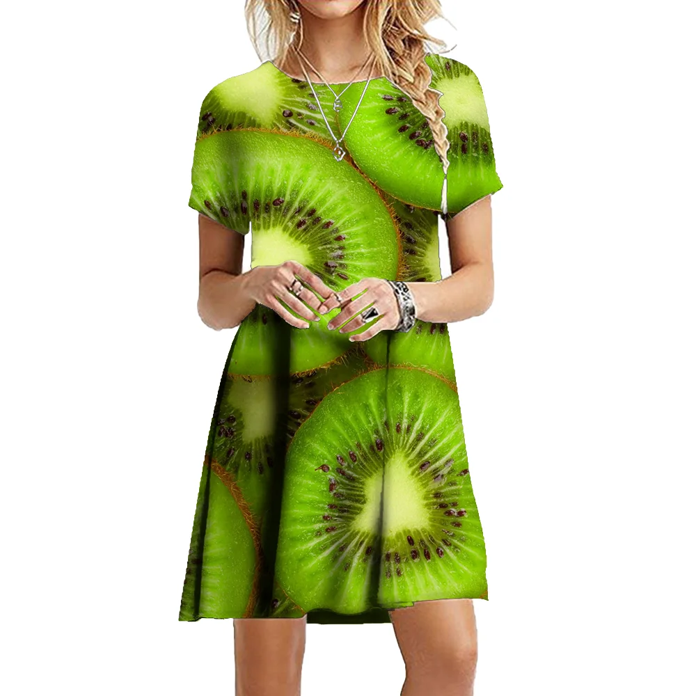 Fruit And Vegetables 3D Printed Dresses For Summer 2023 Fashion Women Clothing Oversized Short Sleeve Loose Casual Mini Dress