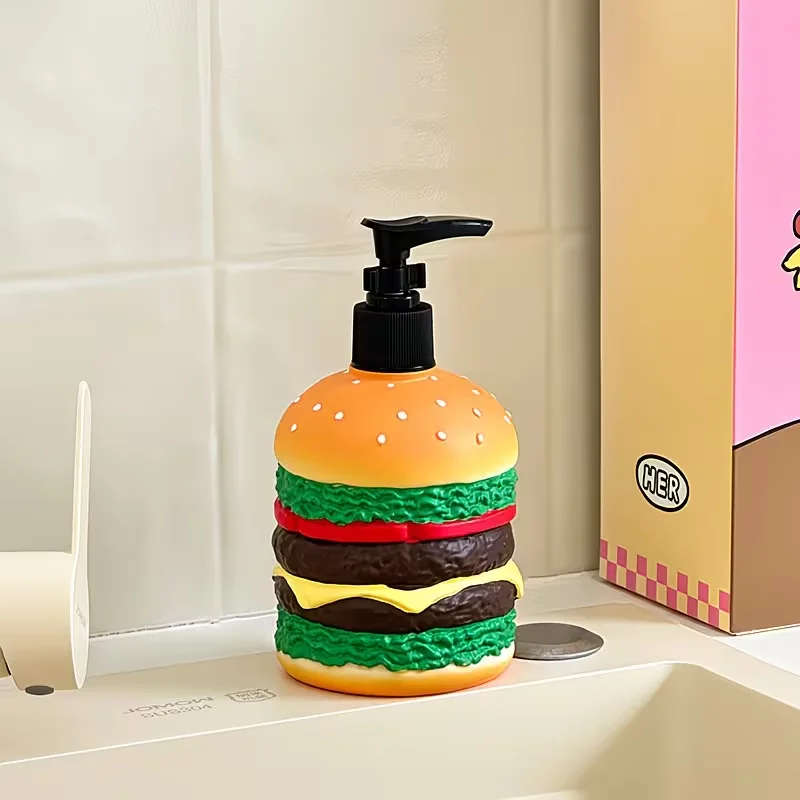 Cute Hamburger Shaped Press-Type Soap Liquid Bottle - Kitchen and Bathroom Decoration, Made of Resin, Home Accessory