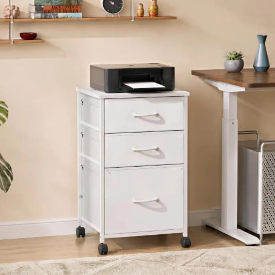 Mobile File Cabinet, Rolling Printer Stand with 3 Drawers, Fabric Vertical Filing Cabinet fits A4 or Letter Size for Home Offic