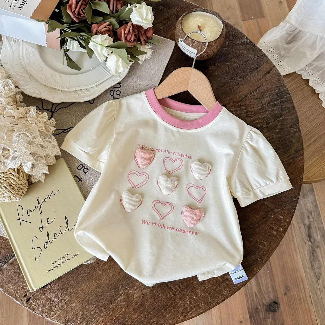 Fashion Girl's 3D Heart-Shaped Graphic T Shirts Children's Oversize t-shirt Summer Casual Short Sleeved T-shirt Kids Girl Tops