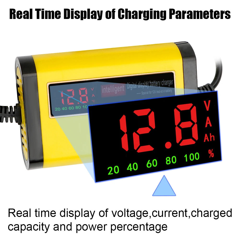 

Protable Full Automatic Car Battery Charger Digital LCD Display 2A Fast Charging 3 Stages Lead Acid AGM GEL Battery-chargers