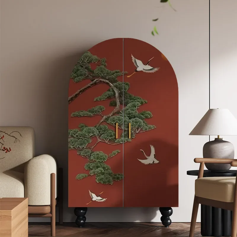 

Chinese solid wood fuchsia crane wardrobe home door large capacity storage cabinet bedroom adult storage wardrobe