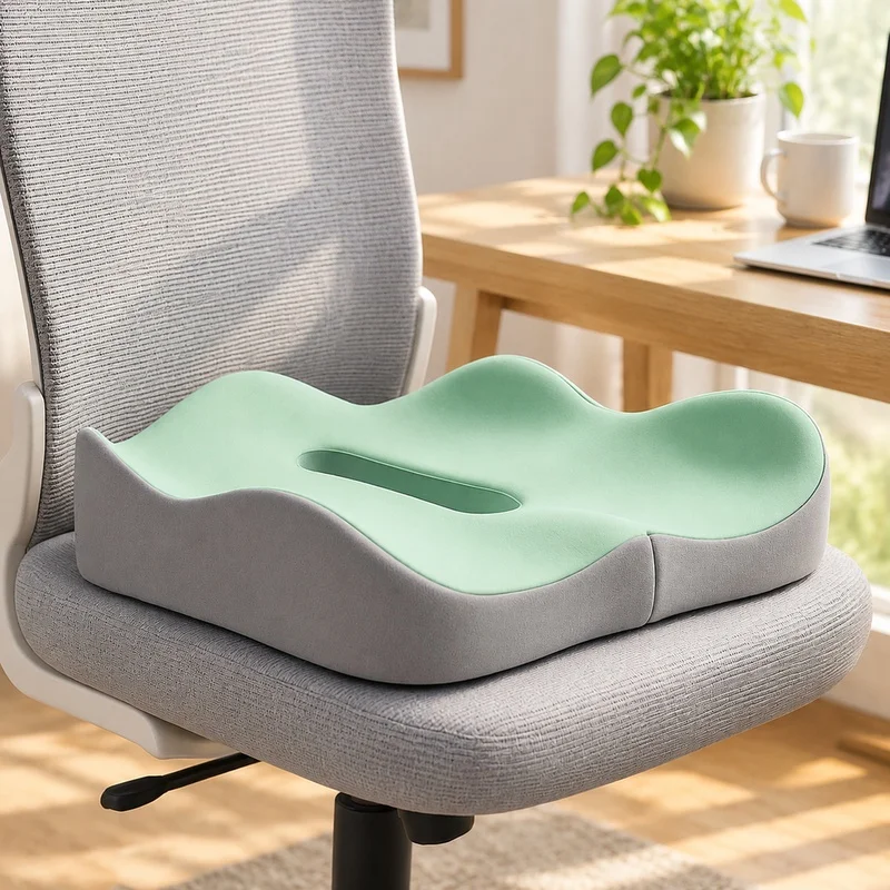 Comfortable 3D Contoured Memory Foam Cushion with Washable Polyester Case, Ideal for Office Chairs and Vehicles, Light Green &