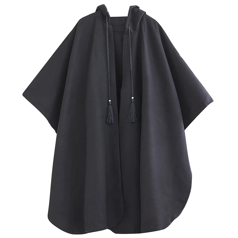 

Autumn Winter Loose Large Size k Irregular Design Hat Coat Woolen Windbreaker Outerwear Cloak Vintage Sle Long Sve
