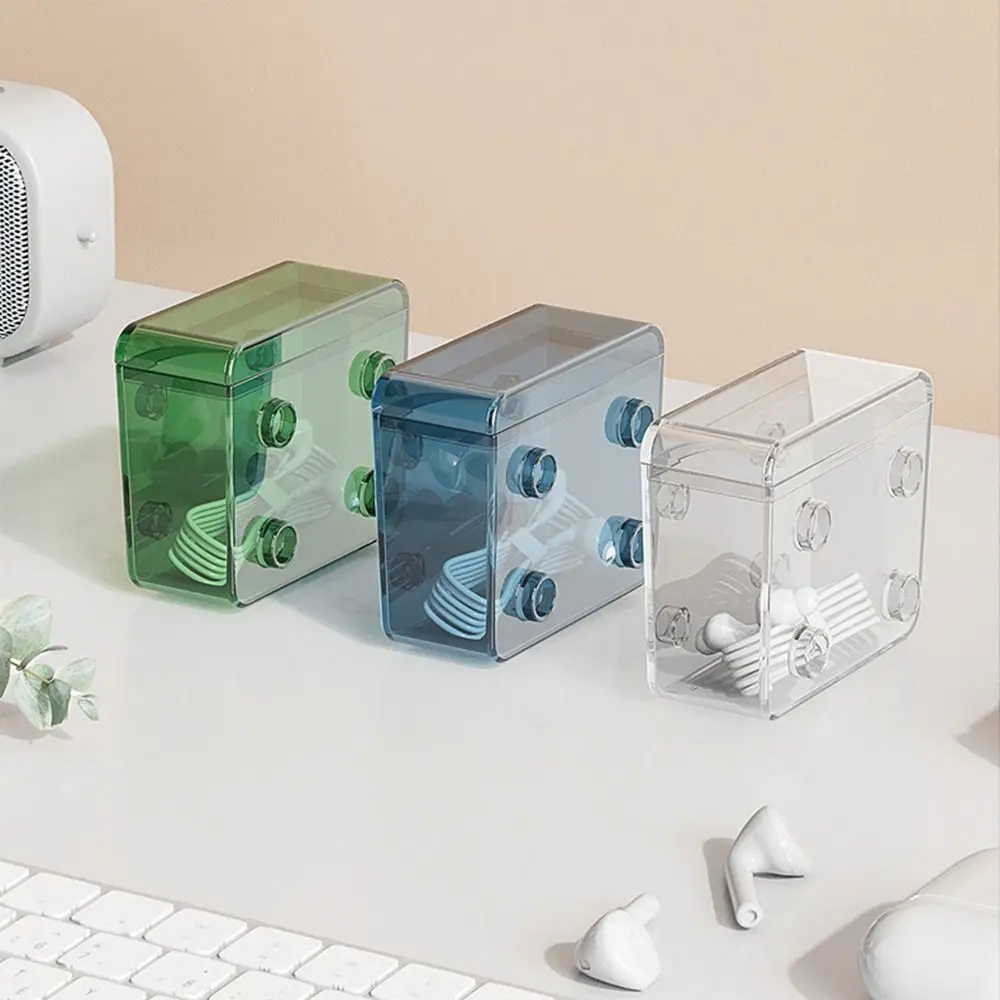 

1pc Transparent Data Cable Storage Box Plastic Data Line Storage Container for Desk Headset Stationery Multifunctional Storage