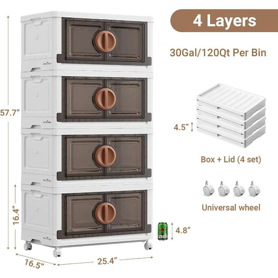 Large Lockable Stackable Storage Bins with Lids, 120Gal Plastic Collapsible Storage Bin with Wheels, Closet Organizers and Stor