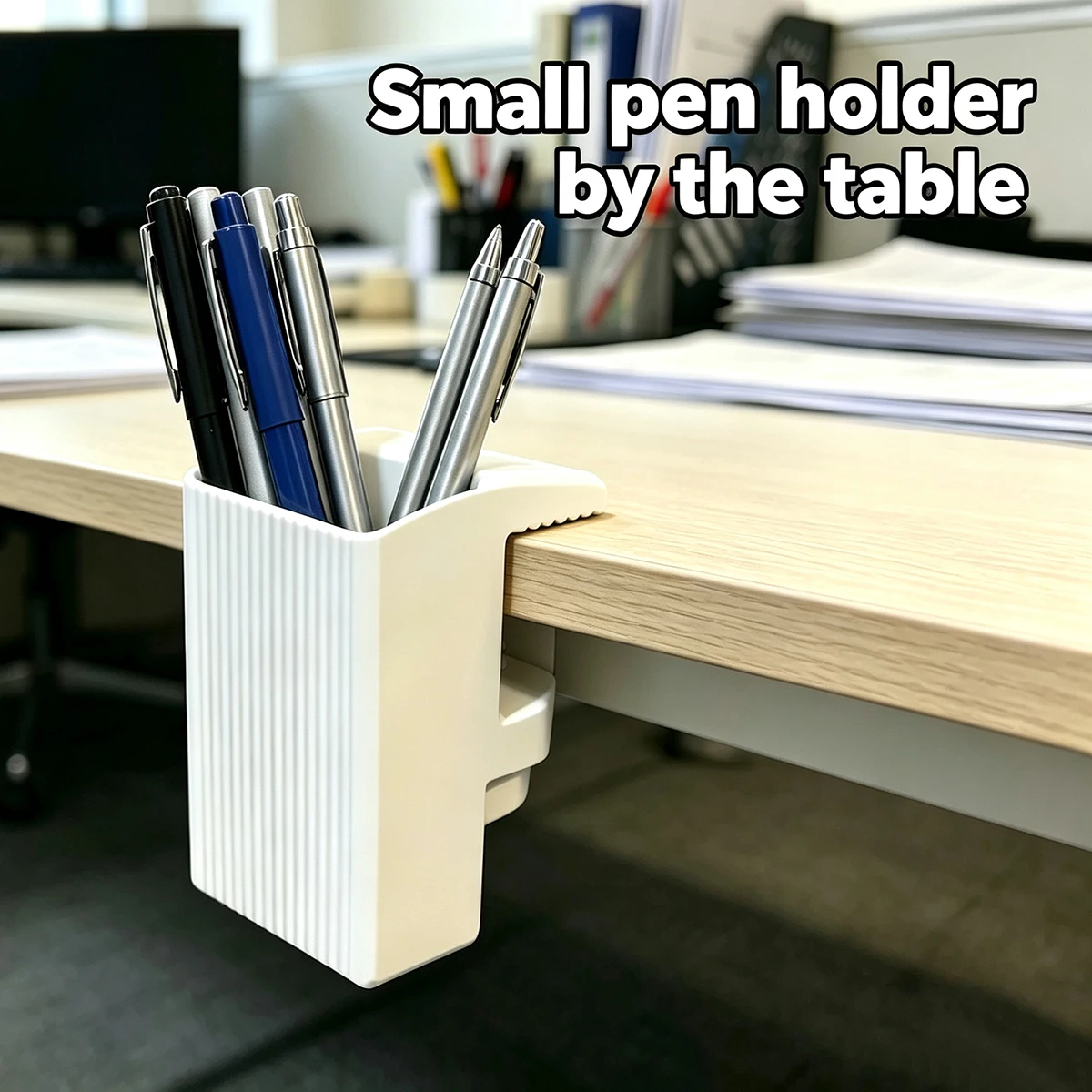 3D Printed Clip-On Side Pen Holder for Desk, No-Drill Hanging Storage Box for Office Desk, Desk Clip-On Pen Holder, Stationery and Miscellaneous Storage Rack