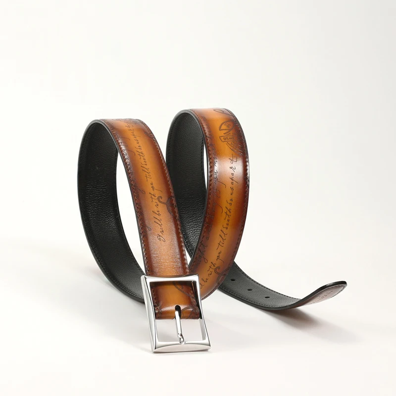 DIMY 2025 Men's High-End Luxury Leather Belt Stainless Steel Buckle Handmade Retro Style for Pants Accessory