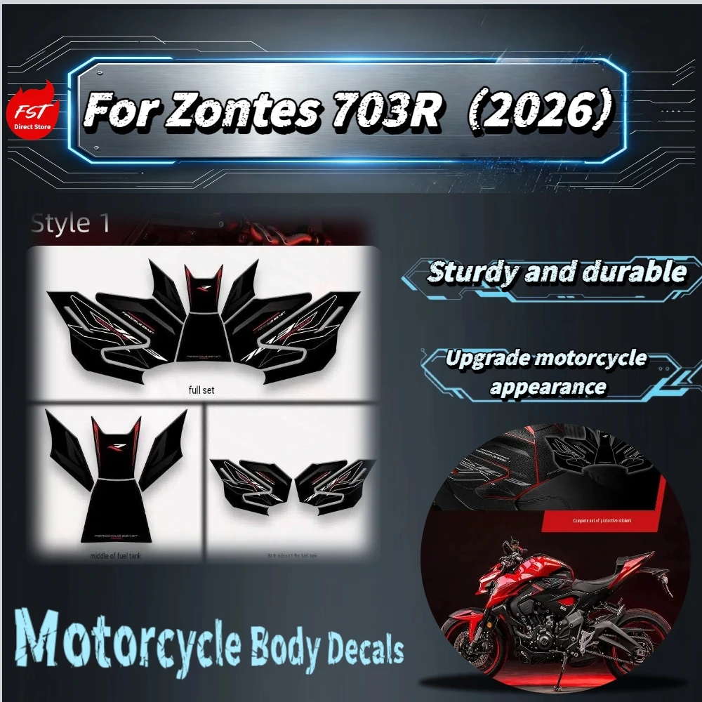 For ZONTES 703R 2026 Anti‑Slip Fuel Tank Sticker Body Armor Decal No Residue Adhesive Anti‑Scratch Mod Accessories