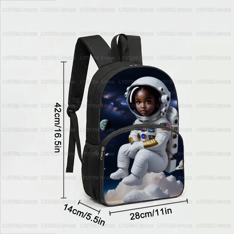 16 Inch Cartoon Astronaut Print Backpack Afro Black Boys Girls Spacesuit Rucksack Teenager Student School Bags Daypack Gift