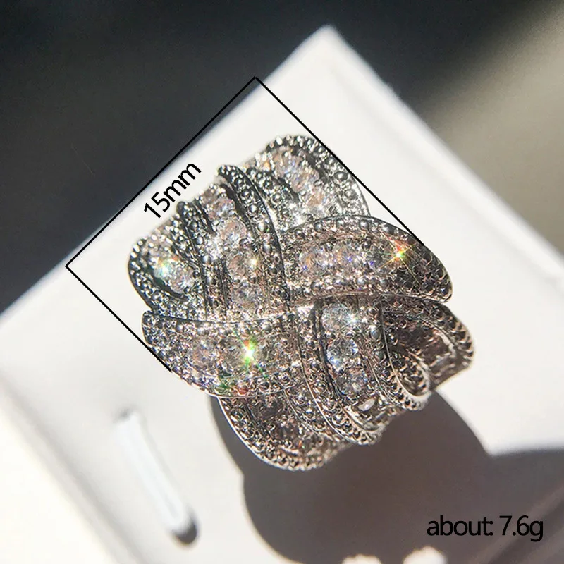 Huitan Bezaubernder Damenring mit Kreuz-Design, wunderschöner, voller, heller CZ-Stein, Party-Damen-Finger-Hochzeitsaccessoires, eleganter, trendiger Schmuck – Detail 12