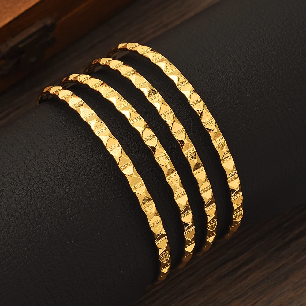 Dubai Gold Color Bangles For Women 18K Gold Plated Indian African Bracelets Charm Party Ethiopian Arabic Jewelry