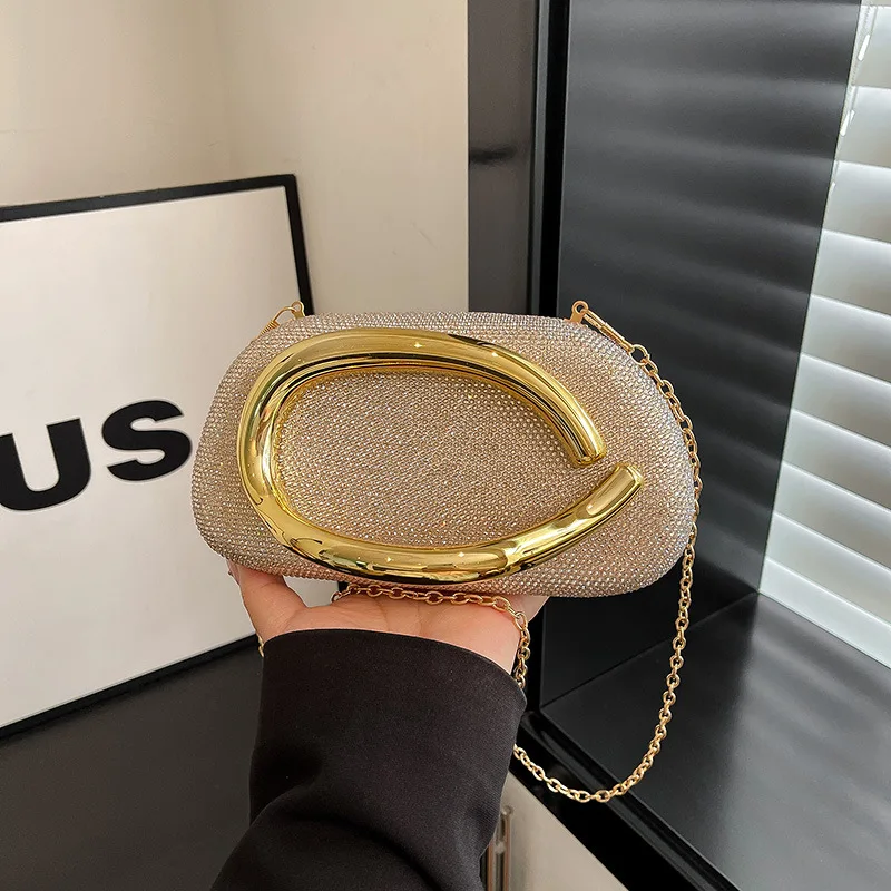 

Vintage Rhinestone Clutch Bag, Chain Strap Shoulder Purse, Women's Chic Evening Crossbody, Party Wristlet Minimalist Leather Bag