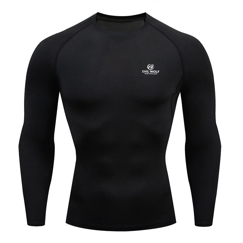 Men's Compression Long Sleeve Shirt Black Fitness T-shirt Male Running Quick Drying Gym Top Sun Protection Sports Base Layer