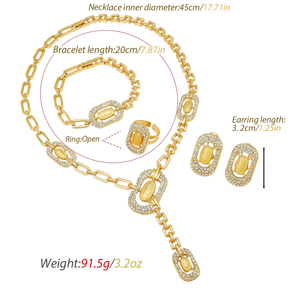 GZJPEI 2026 New Rectangle Geometry Jewelry Set 18K Gold Plated African Y-drop Necklace Dubai Bridal Wedding Party Jewelry Gifts