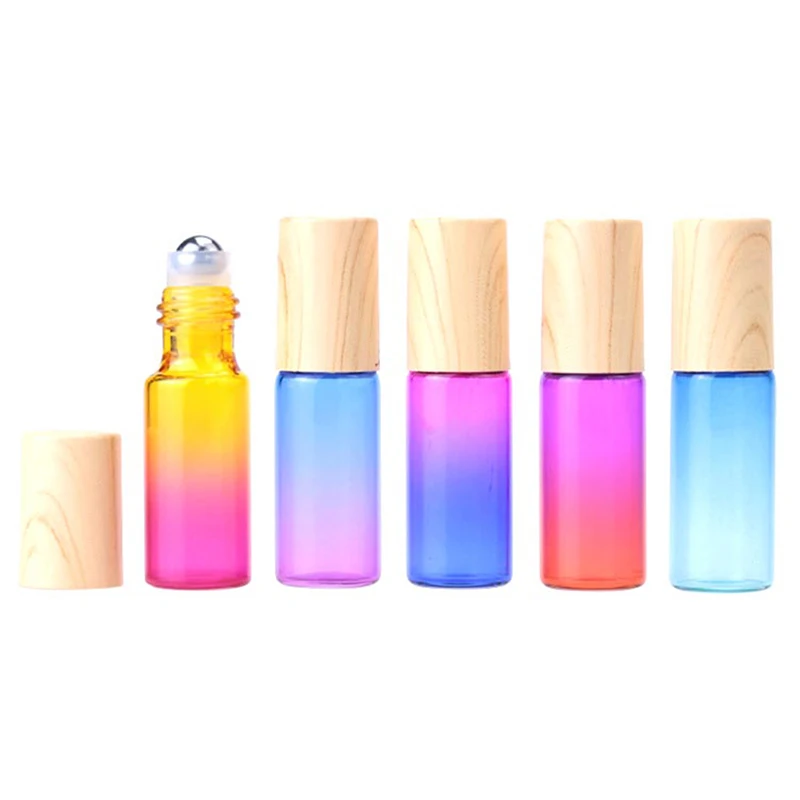 5PCS 10ml Gradient Color Empty Bottle Roller Ball Bottle For Essential Oil Travel Kit Glass Roll On Bottles