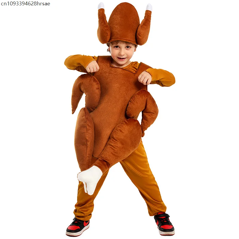 

2025 Child Roasted Turkey Costume Funny Food Kids Fancy Dress Boys Girls Thanksgiving Cosplay Halloween Party Carnival Suit