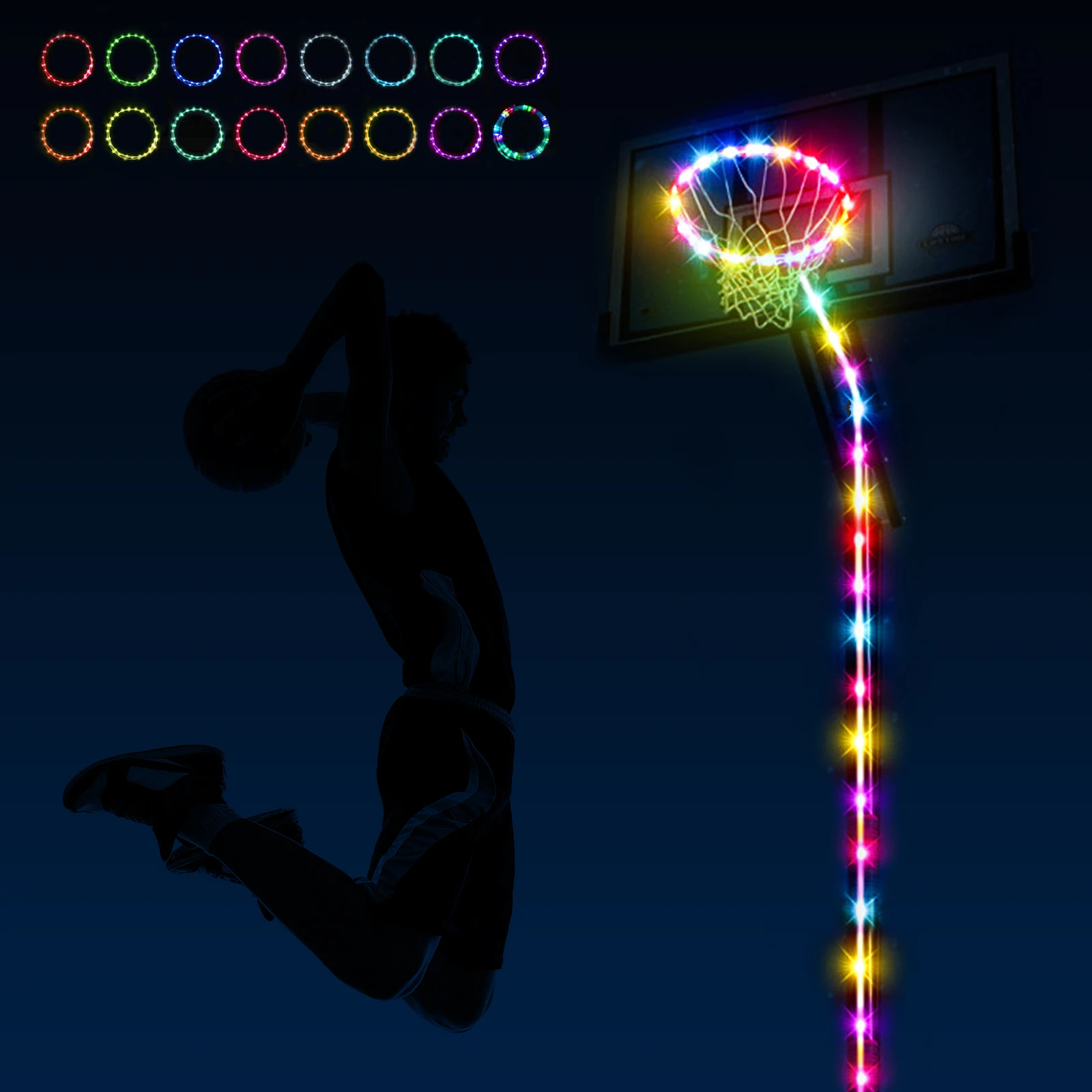 ไฟ LED ห่วงบาสเก็ตบอลรีโมท16เปลี่ยนสีได้ด้วยตัวเองกันน้ำสว่างสุดๆในการเล่นตอนกลางคืน