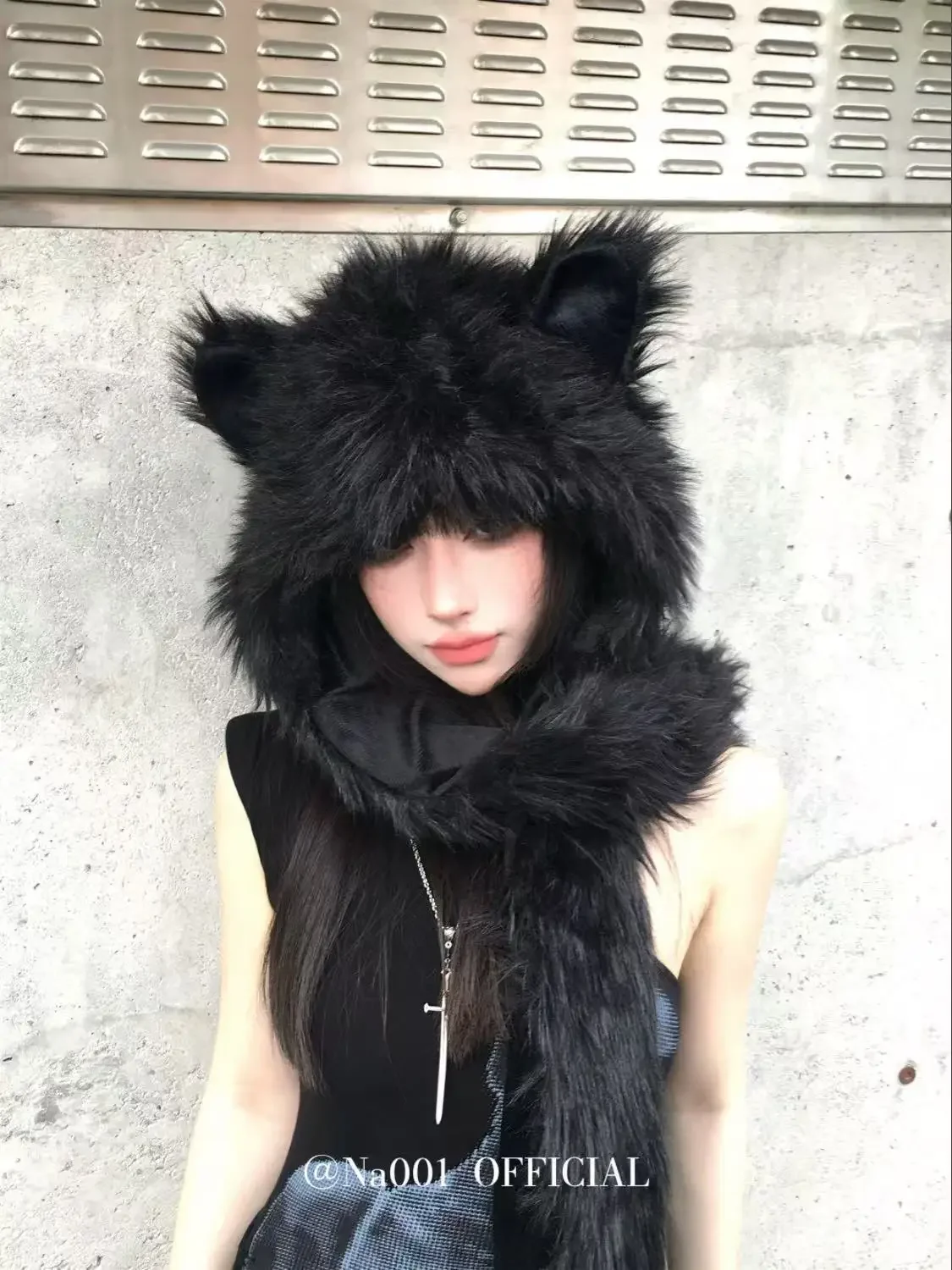 Gorro de felpa de piel de zorro de imitación Original japonés, gorro de invierno, bufanda, guantes, tres en uno, estético de animales, sombreros de invierno Y2k para mujer