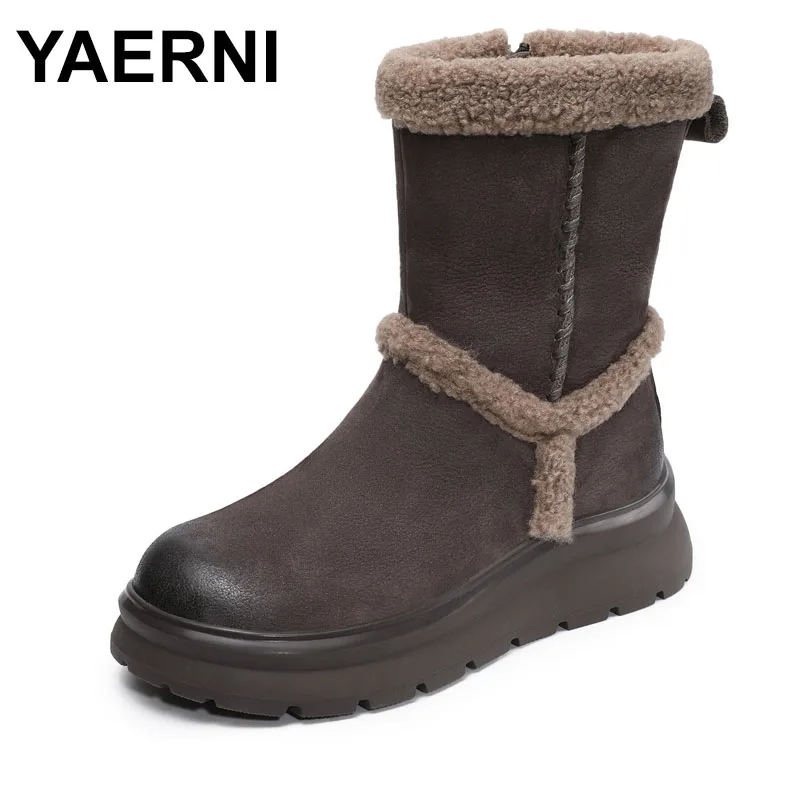 

4.5cm Cow Suede Genuine Leather Ankle Boots British Booties Platform Wedge Winter Shoes Autumn Women Zip Spring Plush