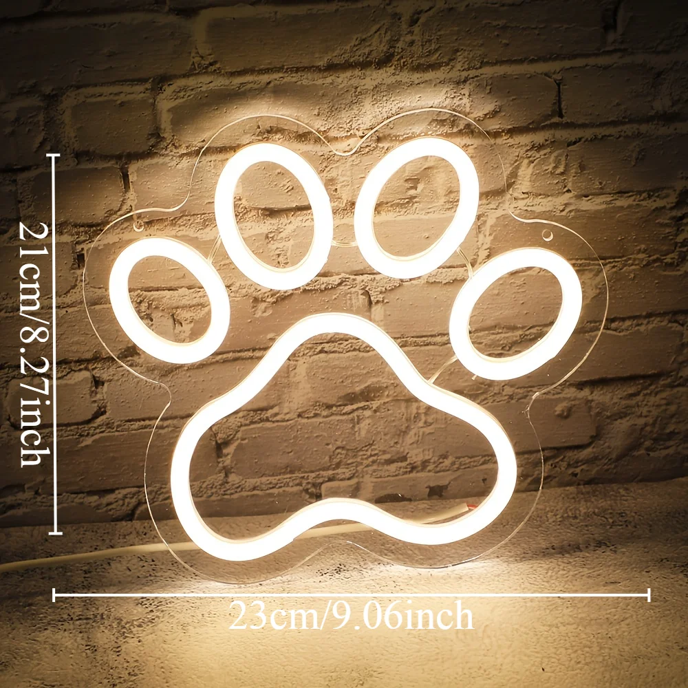 Cat's Paw Neon Sign Cute LED Light Signage Suitable for Room Pet Store Signboard Advertising Decor Light USB Power Supply