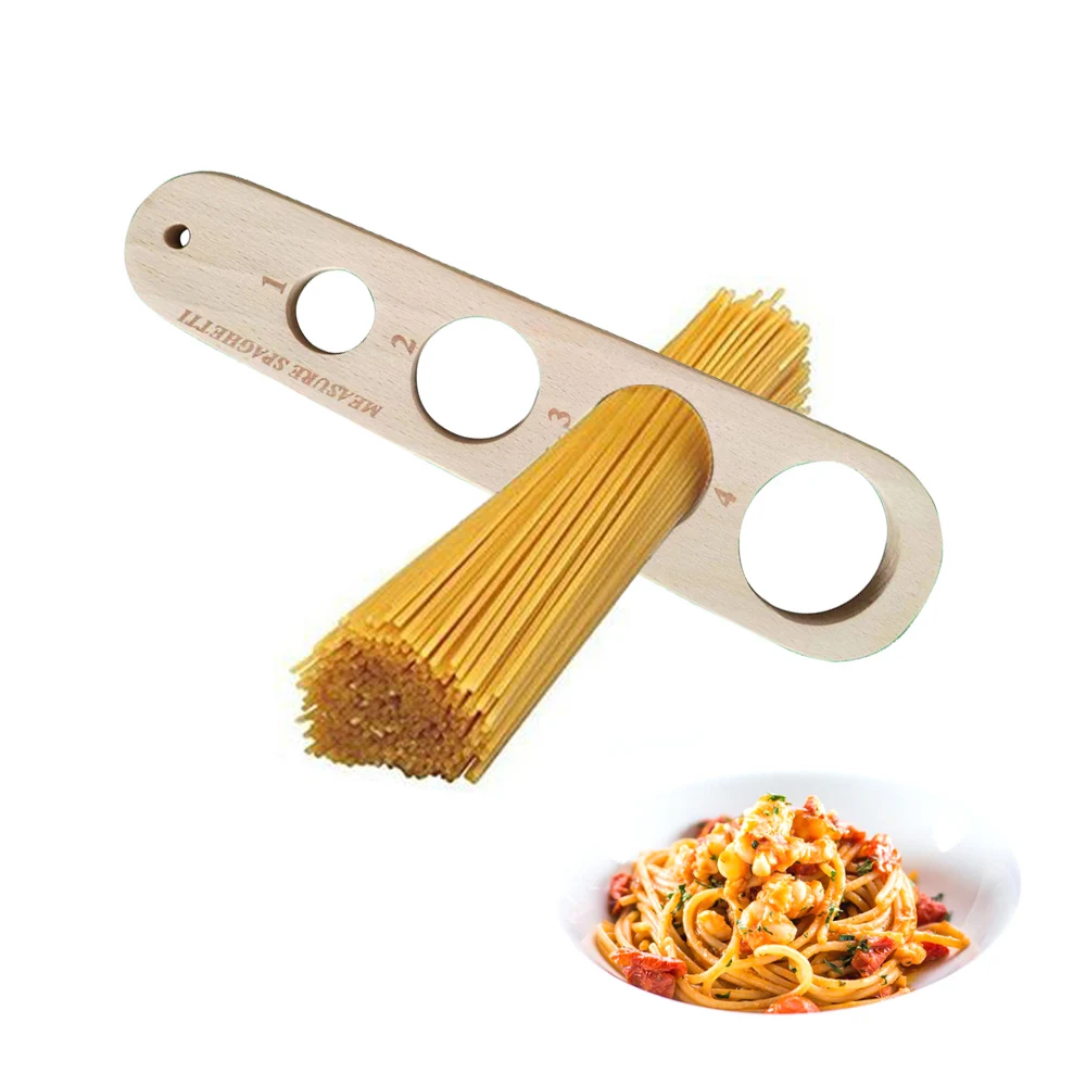 Medidor de Pasta de madera, herramienta de cocina italiana con 4 agujeros, de haya