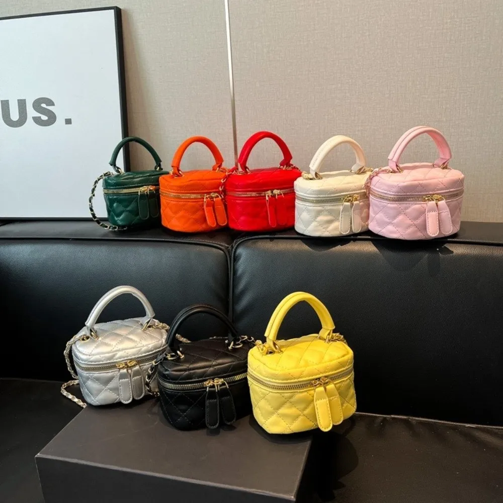 Mini Diamond Quilted Leather Bucket Bag Multi-Color Checkered Pattern Plaid Chain Bag with Gold Chain Shoulder Strap