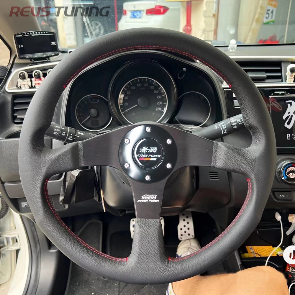 350mm Universal 14'' Leather Flat JDM Style Mugen Power Car Drift Sport Racing Steering Wheel For Honda view 6