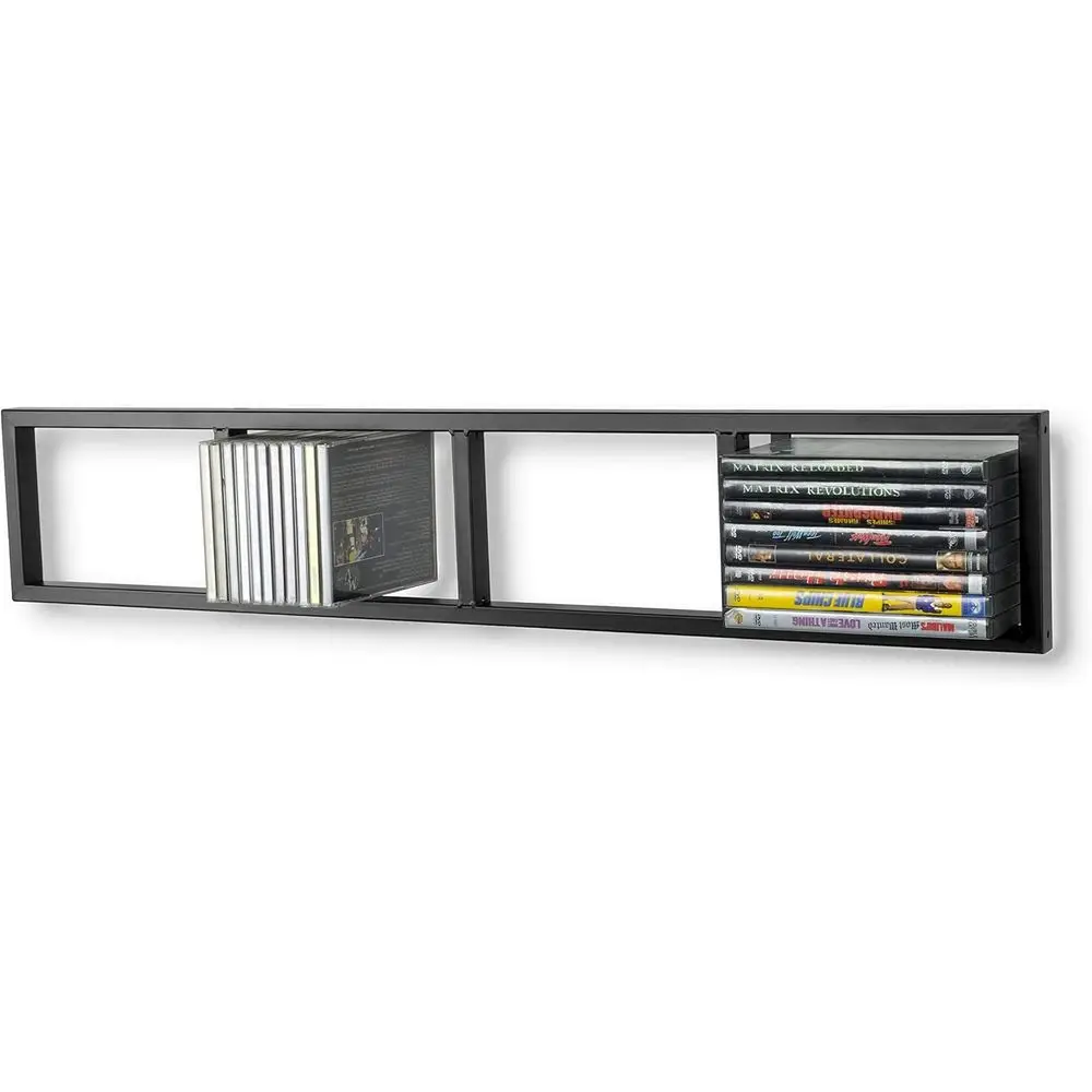 You Have Space CD DVD Storage Shel or Wall, 34 Inch Cube Storage Media Shel and Video Game Organizer, Metal Black Wall Shel