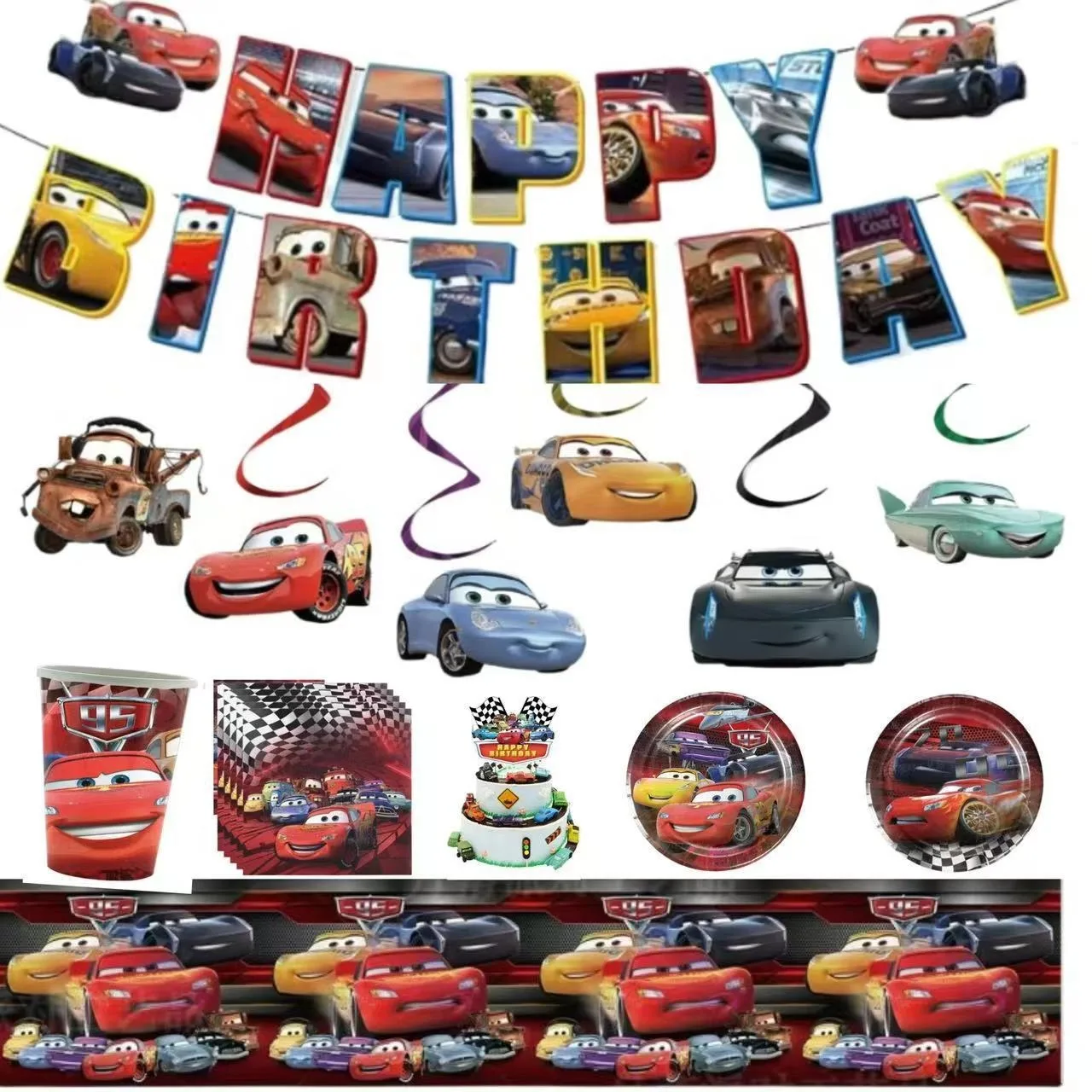 Cartoon Red Car Theme Childrens Birthday Party Decoration Disposable Tableware Cartoon Cars Flags Hanging Decorations Placemats
