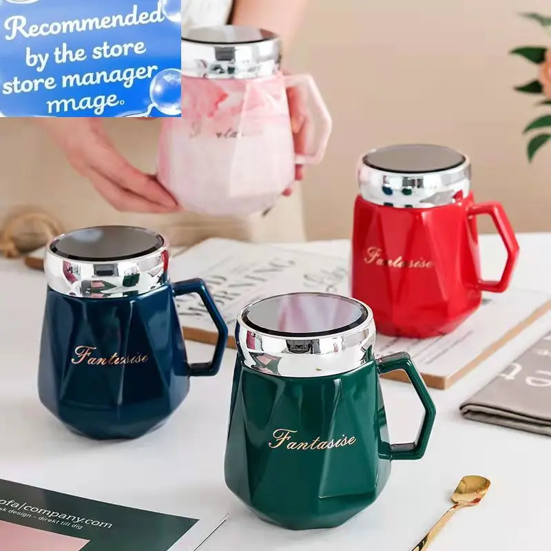 

Lavender Cartoon Ceramic Water Mug with Cover,Mirror Seal Leakproof Mug Fashion Cup Milk Juice cup Home Office Drinkware 500ml