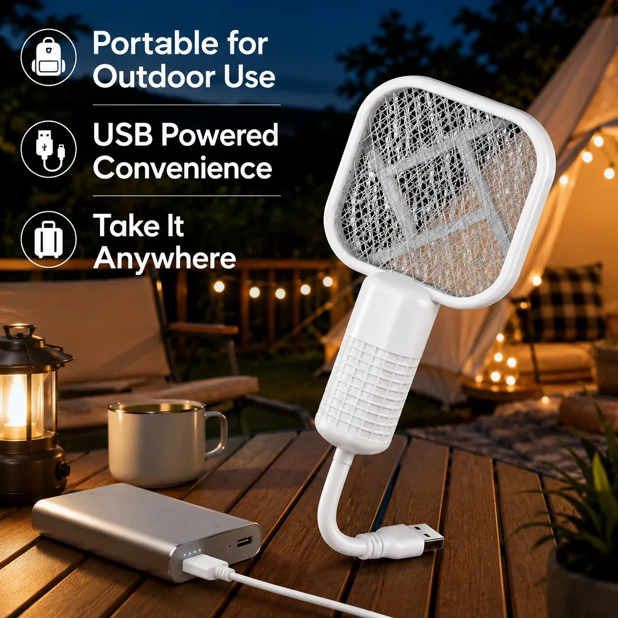 2-in-1 USB Mosquito Swatter Lamp, Purple Light Bug Zapper for Home Camping Travel, Portable Insect Killer