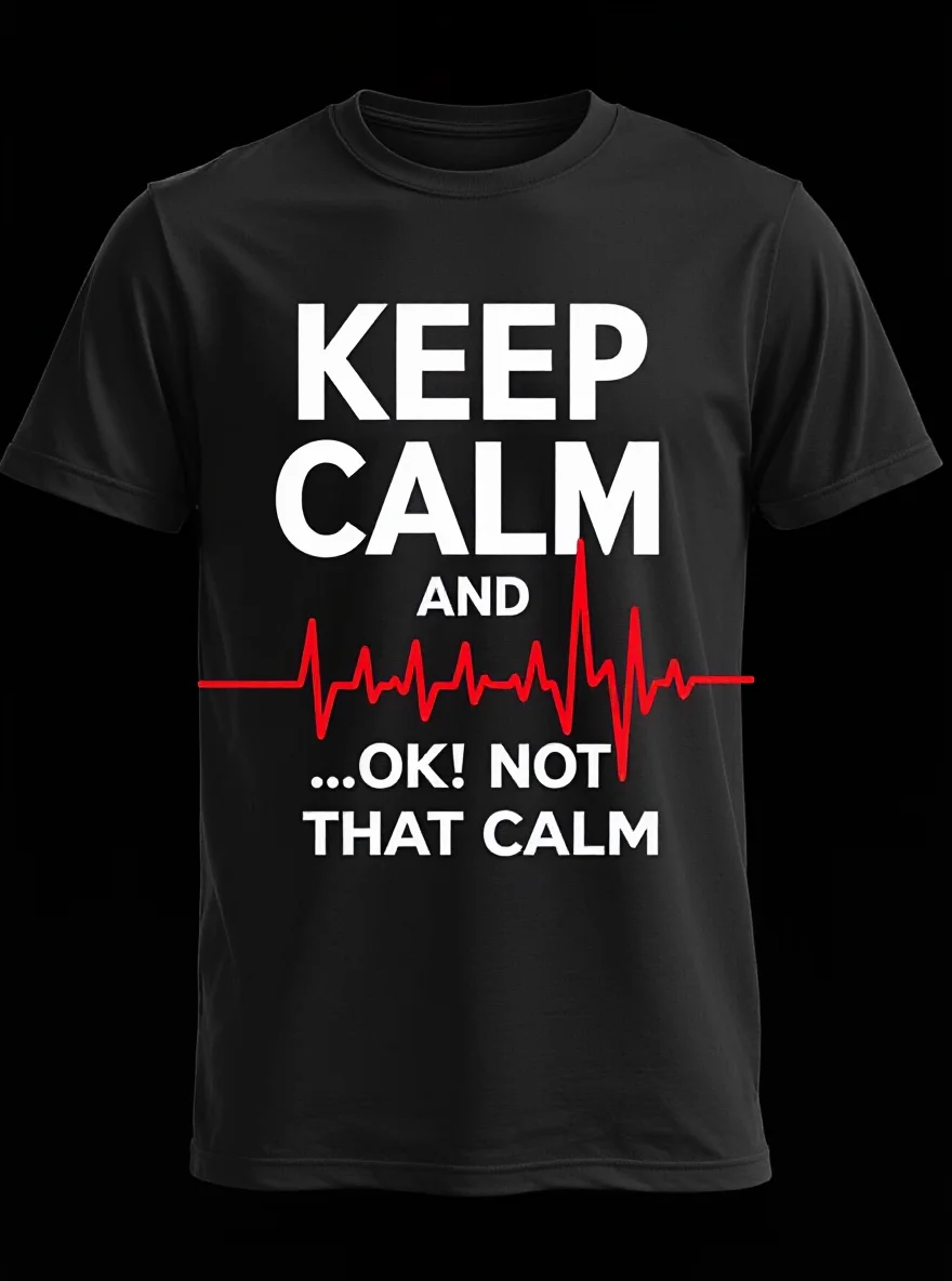 

Funny Paramedic T-Shirt - "Keep Calm Not That Calm" Black Cotton ECG Graphic Tee