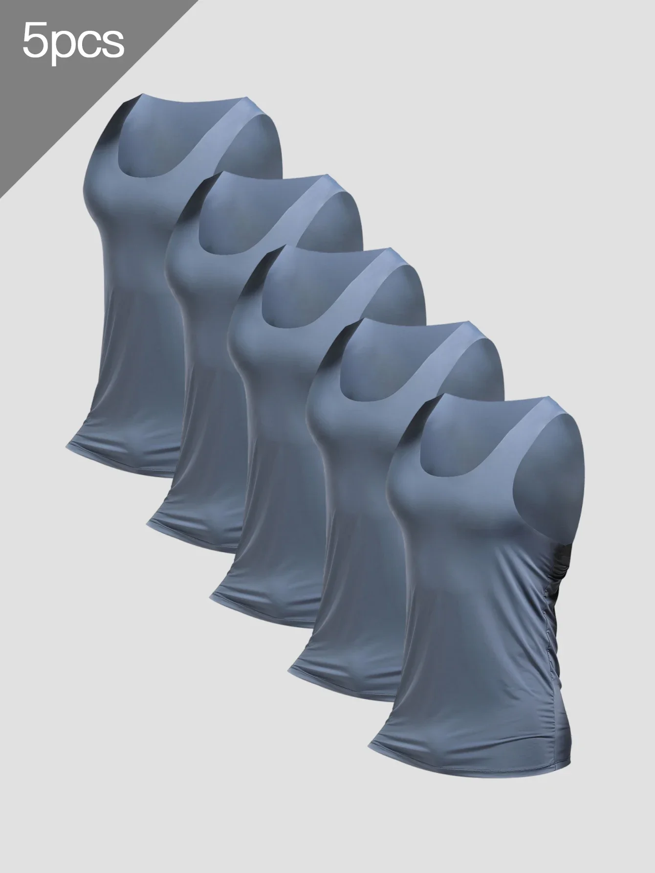 

5pcs Men's ice silk sports trackless solid color I-line vest single sleeveless bodybuilding one-piece undershirt