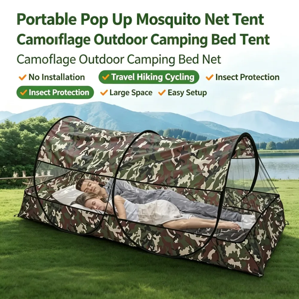 Portable Pop Up Mosquito Net Tent Camouflage Outdoor Camping Bed Net No Installation Travel Hiking Cycling Insect Protection