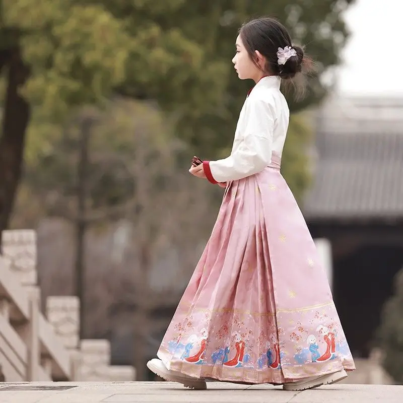 New Chinese Style Horse face Skirt For Girls 2023 Summer Ancient Suit Thin autumn Hanfu Children ming tang dress cosplay