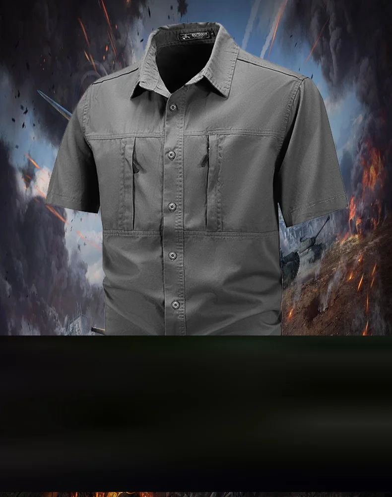 الصيف 100% القطن قمصان قصيرة الأكمام التكتيكية الذكور الصلبة رقيقة التلبيب البضائع قميص بلايز في الهواء الطلق التنزه الرحلات قميص top5XL #6